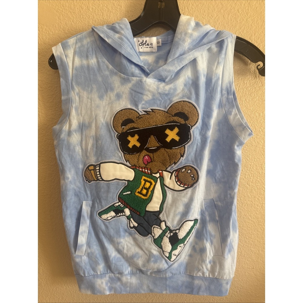 Lola the Boys Varsity Bear Tie Dye Hoodie Blue Size 10 EUC